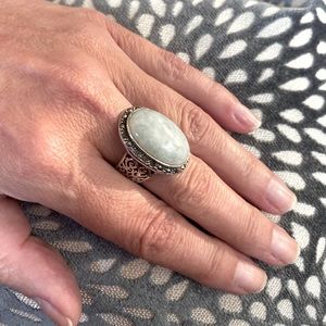 Jade and marcasite Sterling silver ring